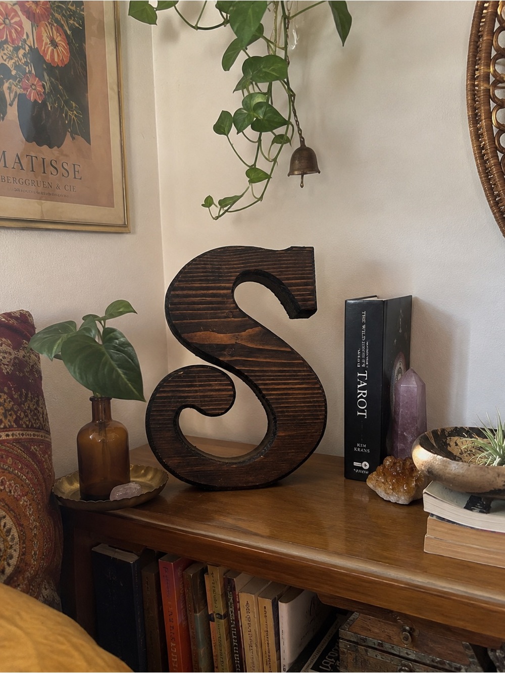 Vintage Wood Letter S Rustic Boho 70s Retro Wood Initial Shelf Mantel Home Decor